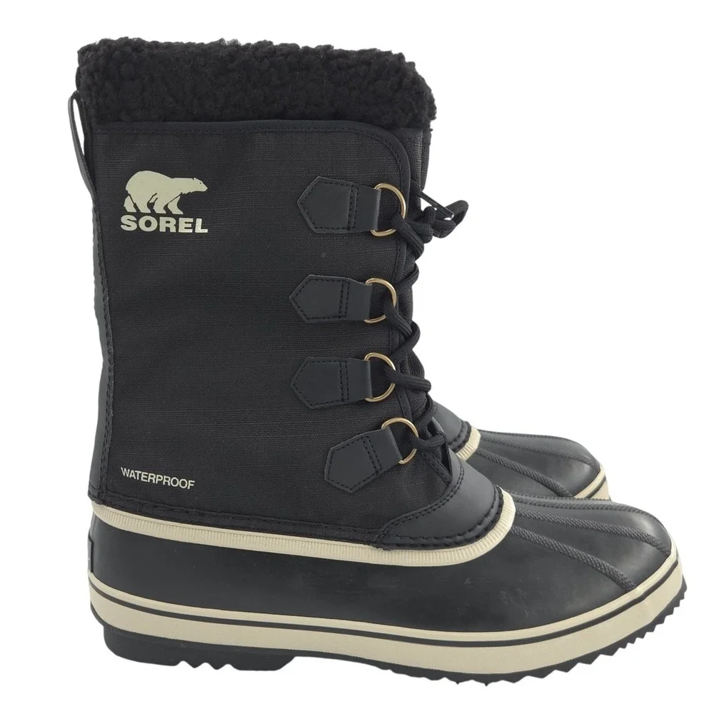 Sorel 1964 Pac Nylon Winter Snow Boots Mens 12 Black Waterproof Insulated NEW